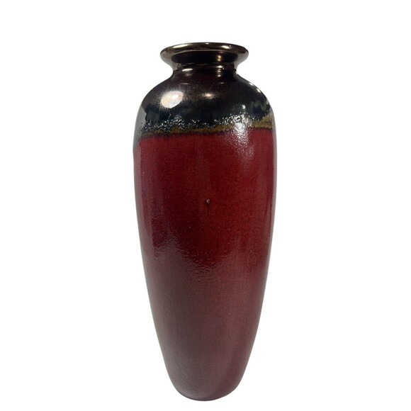 Pottery Vase Glossy Glaze Vase Table Top Home Decor Copper Maroon Red Art Deco - Picture 3 of 11